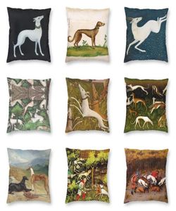 CushionDecorative Pillow Medieval Greyhound Sihthound Hunt Square Throw Case Home Decorative Whippet Dog Cushion Cover för soffacu1054358