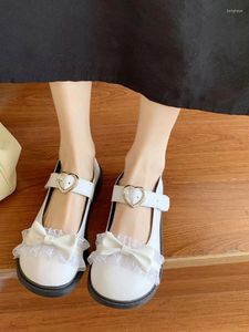 Sıradan ayakkabılar tatlı vintage Mary Janes kadınlar dantel fransızca zarif yuvarlak ayak parmağı kadın slip-on Koreli tasarımcı düz 2024 Sonbahar