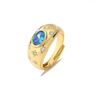 Hochzeitsringe Ring Frauen 18K Gold plattiert Kristall Zirkon Oval Sea Blue Treasure Fashion Schmuck Paar Festival Geschenk