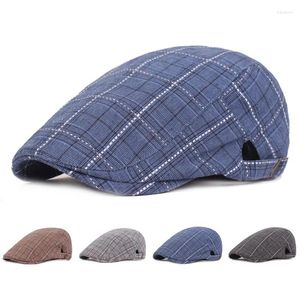 Berets Spring Summer Men's Регулируемая флота Beret Hat Plaid Sboy Flat Cap Dad Pad