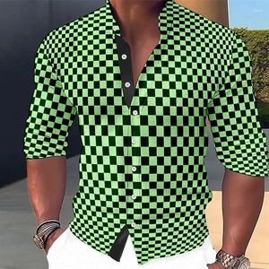 Herren -Freizeithemden Plaid/Plaid Graphics Geometrische Standkragen Langarm gedruckter Bekleidungsstraße Design