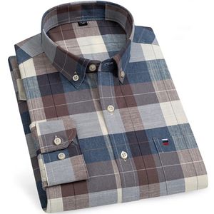 Plus Size 7xl 6xl 5xl Mens Social Shirt Pure Cotton Oxford Luxus Marke Dünne weiche Buttoned Plaid Formale Arbeiten Western Kleidung 240416