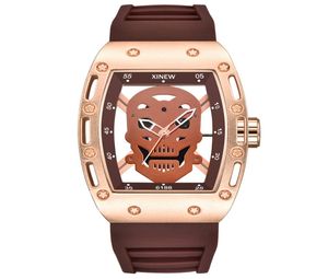 Neue Herren Watch Schädel Skelett Uhren hohl Quarz Sport Militärhandwerke Gummi -Uhr Originalität Geschenke Relojes Mujer3065576