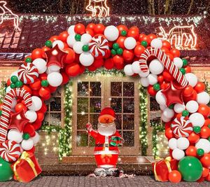 Decoração de festa 125pcs Balão de Natal Red Candy Star Box Green Balloons White Garland Kit para a departamento de ano