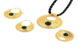 Gioielli etiopi in pietra Set di bocce a ciondolo Orecchini anello Etiopia Oro Colore d'oro Africa Bride Wedding Eritrea Set4277010