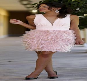 pink feather Short A Line Homecoming Dresses 2018 prom dresses Beaded Crystal Cocktail Party Prom Dresses Tulle 8th Grade Graduati5144019