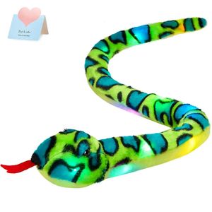 100cm Green Snake Plush Toys with LED Glowing Luminous PP CottonSoft Stuffed Animals Dolls Light-up Toys Gift for Children 240419
