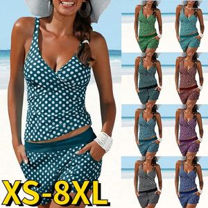 Women's Swimwear 2024 Summer High Waist Two Pieces Set Bikini Sexy Tankini Swimsuit Women Beachwear DOT Print Bathing Suit Monokini