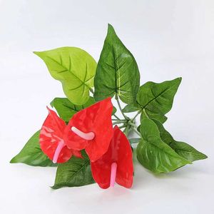 Planters Pots Indoor Artificial Anthurium AndraeanumGreen Potted Plant Balcony Office Desktop Simulation Flower