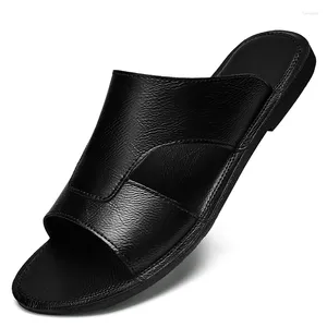 Sandals Classic Men Casual Leather Male Soft Comfortable Walking Anti Slip Slippers Gentleman Open Toe Shoes Large Size 46 47