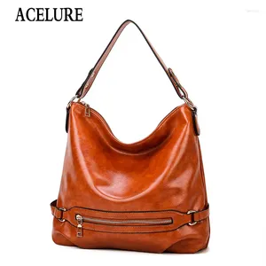 Bolsa Acelure High Capacity Messenger Bags for Women Multi-Pocket Tote Tote Solid PU Couro ombro de ombro Bolsa de mão superior