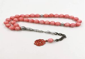 Strängar naturliga rosa jaspers tasbih muslimsk sten radband islamisk misbaha kalkon mode 33 bönpärlor armband s arabiska eid gåva7804033