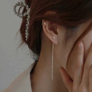 Dangle Chandelier Trend Silver Color Needle Star Line Earring for Women Tassel Drop Earrings Long Chain Piercing Straight Hanging Earrings Jewelry