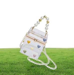 Evening Bags Summer Texture Pearl Square Box Mini Handbag 2021 Acrylic Fashion Women039s Designer High Quality Transparent Mess6737648