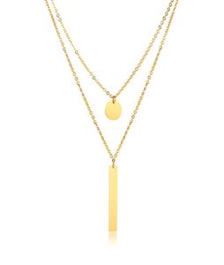 Gold Layering Dainty Chain Clavicle Necklace With Bar Charm For Personal Engraving 9821871
