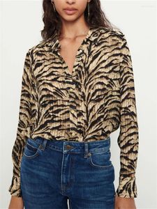 Women's Blouses Vintage Leopard Print Blouse Turn-Down Collar Single Breasted Ladies Personalised Long Sleeve Fashion Tops