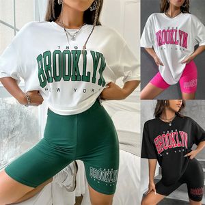 Kadın pijamaları Set Sıraslar Gevşek Gevşek Tshirt Sıkı Şort İnce Dışarıda Homewear Rahat Nefes Alabilir Güzel Şık Modeli 240419