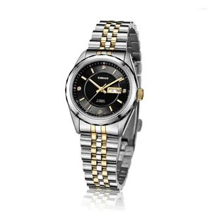 Avanços de punho ebohr clássico de tungsten aço resistente a desgaste mecânico para mulheres luxo 316l s. steel band luminous wristwatch watch