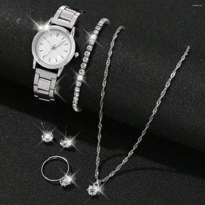 Wristwatches 6PCS Ladies Fashion Simple Star Rhinestone Roman Steel Band Quartz Watch Zu Love Luxury Earrings Necklace Bracelet Gift Set