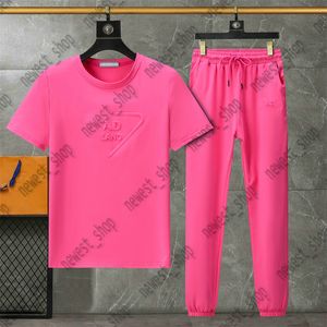 Kvinnors t-shirt byxor spårar sommardräkter 2 stycken uppsättningar tshirts designer lyxiga sportdräkter bomullsgeometri grön rosa klassisk jogger