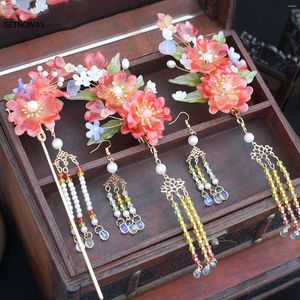 Hair Clips Chinese Hanfu Stick Fork For Women Tassel Step Shake Comb Side Pins Flower Jewelry Wedding Accessories