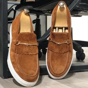 Sıradan ayakkabılar lüks erkekler tekne açık deri süet püskül elbise büyük boyutlu düz loafers moccasin homme