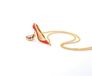 18k Goldplated Necklace Red Highheel Shoes Necklace Fashion Simple Drop Oil Woman Halsband i lager 43337707288174