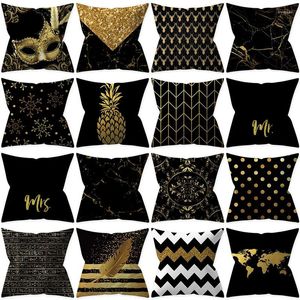 Kudde 1st Golden Black Mönster Dekorativ 45 45 cm Cover Polyester Throw Pudowcase Soffa Home Car Pillowcover 41026