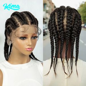 Kima Full Lace Cornrow Box Craided Wig Synthetic Lace Front Wigs for Africe Men Men Braids wig with baby Hair braidewigs 240429