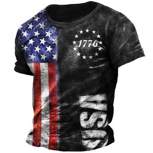 Camiseta de impressão de bandeira americana retro para homens de rua de verão oneck tees de manga curta solta tshirts de grandes dimensões european tamanho 3xl 240423