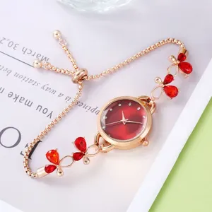 Wristwatches Women Watch Brand Red High Beauty Luxury Rhinestone Alloy Bracelet Fashion Quartz Watches For Ladies Clock Gift