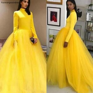 Party Dresses Forever Grace Yellow High Neck Long SemeVes Prom A Line Event Wear Gowns Custom Made Plus Size TILLGÄNGLIG