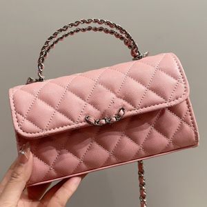 23P Mini Portable Designer Caviar Calfskin Leather Women Luxury Wallet Metal Hollow Handle Shoulder Bag Silver Hardware Matelasse Chain Cross Body Handbag 19x10cm