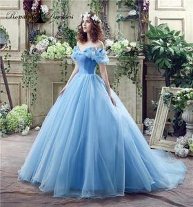 Blaue Hochzeitskleider Cosplay Girls Party Kleider Ballkleid Organza Romantische Brauthochzeitskleider auf Lager Schnelle Lieferung 7039880