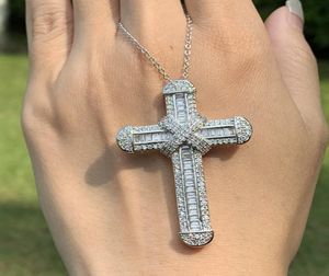Mens Luxury Cross Necklace Hip Hop Jewelry Silver White Diamond Gemstones Pendant Lucky Women Necklaces For Party5399049