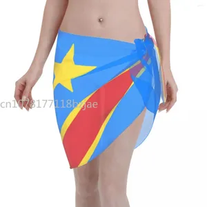 Flag Of Congo Kinshasa Zaire Beach Cover Up Wrap Chiffon Swimwear Pareo Sarong Dress Bikini Cover-Ups Skirt Swimsuits