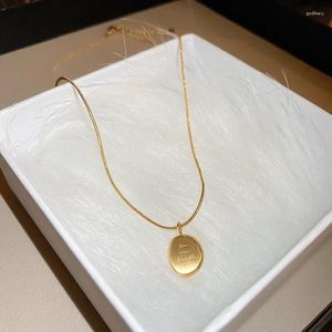 Pendant Necklaces Minar 18K Gold Plated Stainless Steel Letter Coin Necklace For Women Gemetric Oval Clavicle Chain Choker