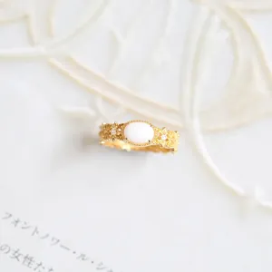 Pierścienie klastrowe Lamoon 925 Srebrny pierścień Vintage puste koronkowe syntetyczne koralowe 14 -karatowe złote biżuteria dla kobiet LMRI076