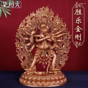 Dekorativa figurer Heruka Chakrasamwara med yogini röd bronsstaty 27 cm höjd tibetansk tantrisk som erbjuder ornament Buddha