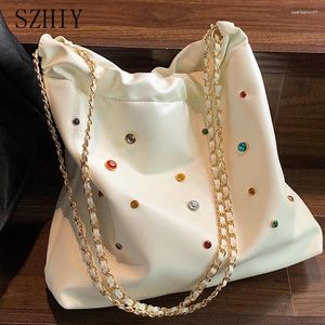 Evening Bags Luxury Designer Shoulder Bag Fashion Chain Soft Colorful Rivet Tote Brand Drawstring Pocket Office Minimalist File Bolso