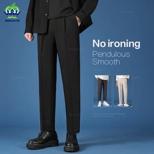 Frühlings Sommer glatt hungeranzughose Männer Geschäft Langhose Koreanisch Dicke formale Knöchel Länge Pant Male Plus Size 40 240425