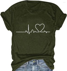 Women's T Shirts Electrocardiogram Graphic T-Shirt Women Tshirt Summer Casual Tee Shirt Round Neck Short Sleeve T-Shirts Brief Printed