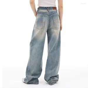 Women's Jeans Fashion Design Y2k Retro Wide Leg High Waist Straight Streetwear Blue Pants Baggy Denim Trouser Clothing