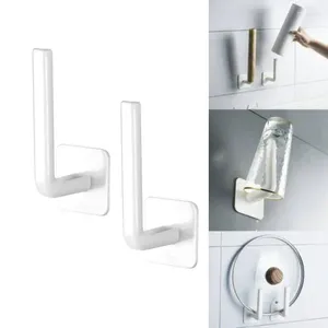 Hooks 2pcs Adhesive No Punching Utility Toilet Paper Holder Towel Hook Wall Hanging For Kitchen Bathroom Coat Cup Key