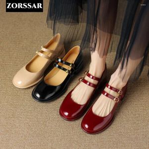 Casual Shoes 2024 Spring Autumn Women Double Buckle Mary Janes Patent Leather Dress High Heels Pumpar Pumpar Lolita Ladies Shoe Red Black