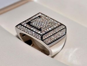 White Gold Ring Men HiphopRock Origin Natural Moissanite Gemstone Luxury Invisible Setting 14 K Yellow Rings Cluster9674085