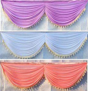 DHL Ship Ice Silk 20ft wedding backdrop curtain swag wedding drape with tassel party backdrop decoration 6 meter long2504812