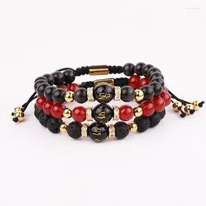 Strang Design Naturstein Achat Beads CZ Charme Makrame Einstellbares Armband Frauen Männer