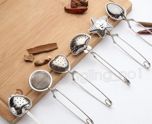 6styles Stainless Steel Tea Strainer Tea Spoon Seasoning Infuser Star Shell Oval Round Heart Shape Strainer Teaware DDA6062801673