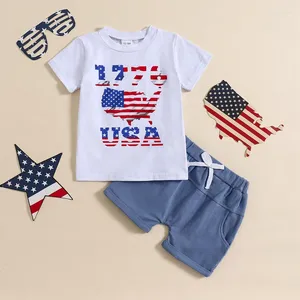 Zestawy odzieżowe 4 lipca Toddler Boy Strój American T Shirt Shorts Gwiazdy Flag Flag Flag Flag Flagh Vintage Summer Ubrania